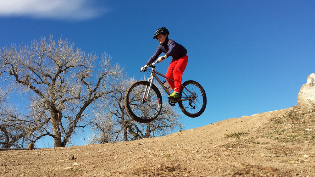 Ginger's son, Elijah, tests their first prototype kids mountain bike
