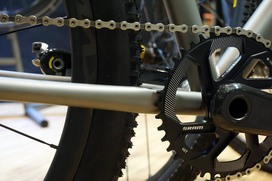 prototype moots softail gravel road bike with short travel rear suspension